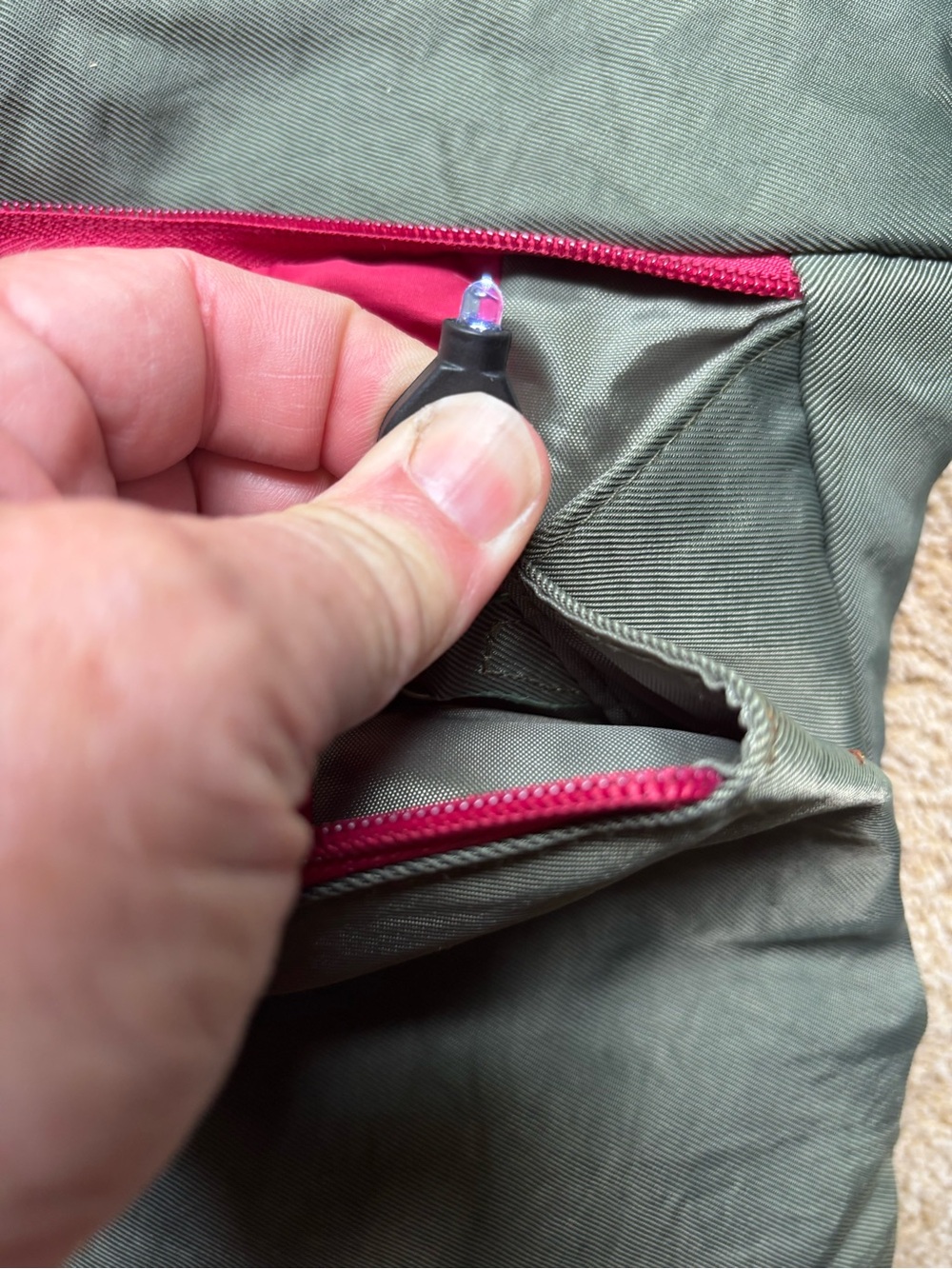 Everyday Crossbody Bag in Olive green with Pink Accents - Picture 7 of 10